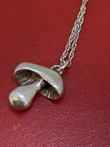 Vintage 925 Sterling Silver Morel Mushroom Pendant Charm Necklace - Picture 1 of 6