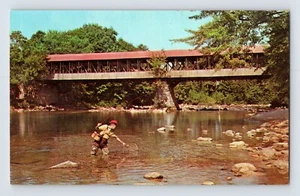 Postal Indiana IN Puente Cubierto Pesca Años 70 Sin Publicar Cromo - Imagen 1 de 2