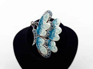 Sterling Silver Butterfly Enamel Pendant With Blue Topaz Stones Marked EA - Foto 1 di 5