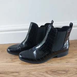 Matalan black mock croc patent chelsea boots uk 7 EU 40 - Picture 1 of 8