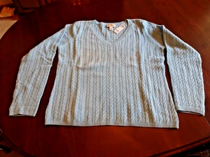 TALBOTS AQUA ZOPFMUSTER V-AUSSCHNITT WOLLMISCHUNG PULLOVER, GR. XL, NEU MIT ETIKETT - Bild 1 von 7
