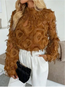 Rafferiza Women's Fashionable Black Fuzzy Long Sleeve Shirt Fall Cloth For Women - Picture 1 of 6