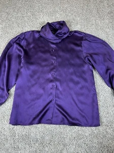 Vintage Marc Allan 100% Silk Purple Shiny Blouse Shirt Size 12 Long Sleeve - Picture 1 of 8