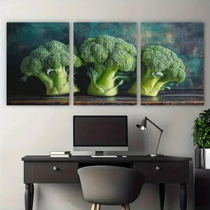 3pcs Broccoli Vegetables Kitchen Design Wall Art Canvas Unframed/Framed - Picture 1 of 8