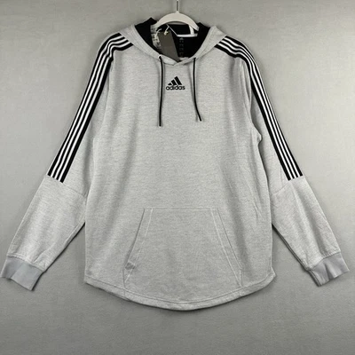 New Adidas 3 Stripe Pullover Hoodie Men Sz M Heathered Gray Gym Training FS6766 - Image 1 of 4