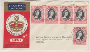 NEW HEBRIDES 1953 QANTAS *CORONATION* flown cover VILA-LONDON - Picture 1 of 5