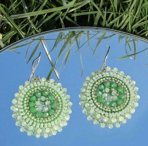 🌿 Boucles d’oreilles bohèmes en perles vertes – 5 cm – légères et lumineuses 💚 - Bild 1 von 1
