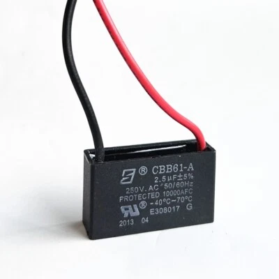 CBB61 2.5UF 2.5MFD 2.5 uF/MFD 250V AC Ceiling Fan Capacitor 2 wires US