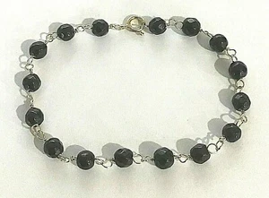 New 14k Gold Baby Bracelet w/ Faceted Black Onyx Beads - Picture 1 of 3