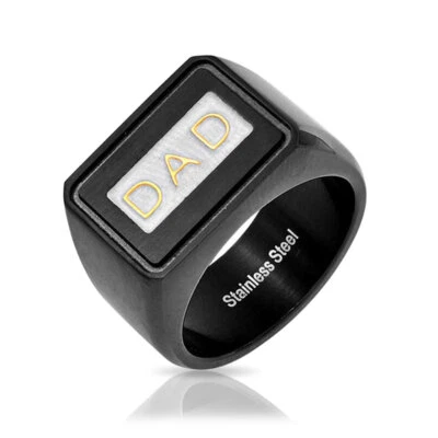 Mens Dad Word Black Band Square Signet Ring For Father Day Gift For Men - Image 1 of 4