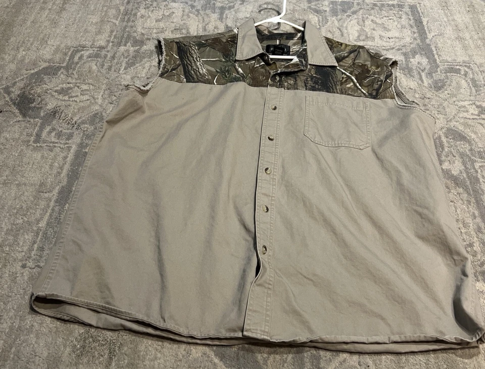 RedHead Sleeveless Button Up Shirt Mens Sz 2XL XXL Camo Khaki Cotton - Image 1 of 4