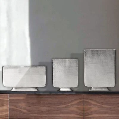 Vase 3er Set FineBuy Blumenvase Aluminium Silber Tischvase Dekovase Modern Eckig - Bild 1 von 4