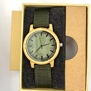Wooden Wristwatch Wood Bamboo Analog Green Unisex - Picture 1 of 9