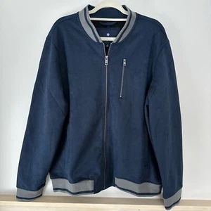 Ben Sherman Mens Faux Suede Bomber Jacket XL Full Zip Long Sleeve Navy NEW NWT - Picture 1 of 11
