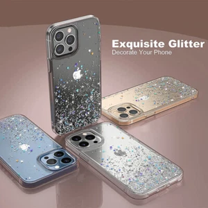 For iPhone 16 15 14 17 Pro Max 13 12 11 Air XR Glitter Clear Silicone Case Cover - Picture 1 of 15