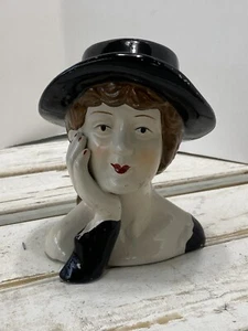 Vintage Porcelain Bust Lady in Hat Head Figurine MCM Retro Collectible - Picture 1 of 9