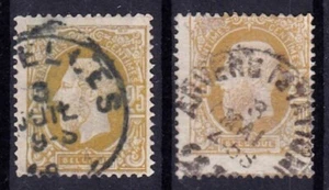 BELGIUM #37-37a USED 25c OLIVE BISTER & OCHER KING LEOPOLD II UNHINGED - Picture 1 of 2