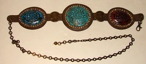 CHICOS Concho LEATHER BELT Size M/L Turquoise Red Blue Colored Medallions NICE - Picture 1 of 5