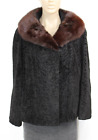 Vintage 50s MOD Persian Lamb & Brown Mink Fur Collar Short Jacket Coat One Size