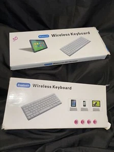 (2) Compact Wireless Bluetooth Keyboard White Portable Mini QWERTY Keypad - Picture 1 of 3