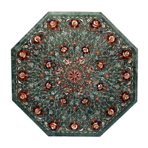 30" Green Marble Centerpieces Coffee Table Carnelian Stone Marquetry Art Bar Dec - Picture 1 of 9