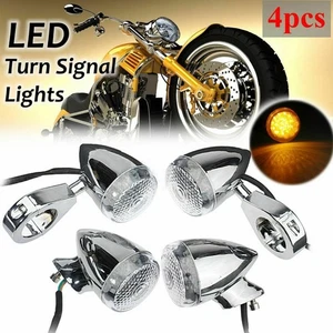 4x Chrome Front Rear LED Turn Signal Light w/39mm Fork For Harley Sportster Dyna - Picture 1 of 14