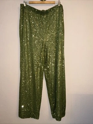 Next Green Sequin Trousers - Size 18 Long - Image 1 of 4