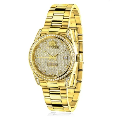 Women's Iced-Out Diamond Watch | Luxurman Tribeca 33 mm | Yellow Dial - Image 1 of 4