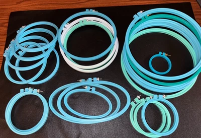 Embroidery Hoops Lot of 24 Plastic 3" - 10" Diameter Ovals Mixed USA made - Image 1 of 4