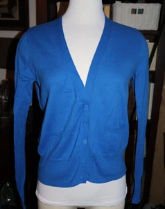 MUJER J. Cárdigan CREW Royal AZUL 100 % Algodón Largo Slv GRANDE Cuello en V E - Imagen 1 de 4