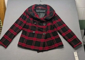 Tribal Jacke rot & schwarz kariert Büffel Karo Grob Wasserfallausschnitt Neu mit Etikett Größe 14 - Bild 1 von 5