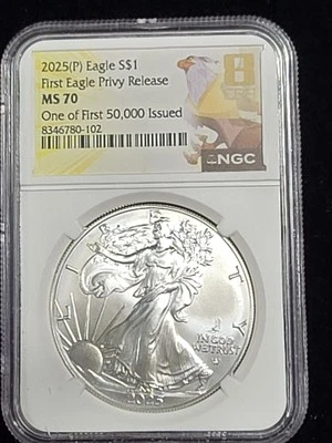 2025 P Silver Eagle Privy 1st Release NGC MS 70 1st of 50000 NICE GANG 8TH ERA - Image 1 of 2