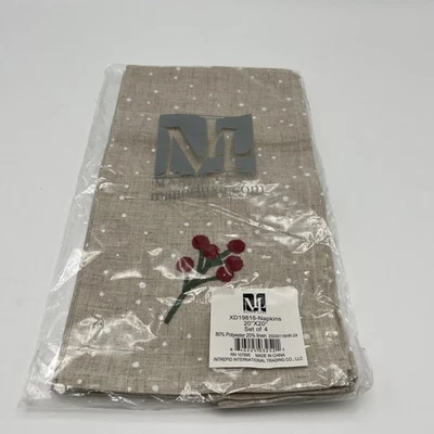 20 in. x 20 in. Servilletas de Navidad Holly Berry Branch crewel bordadas (4PK) Foto 1 de 4