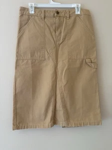Gonna midi nuova senza etichette Urban Outfitters BDG marrone/cachi schiena spacco utility denim taglia M - Foto 1 di 4