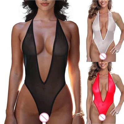 1*Sexy Women Bodysuit See-Through Lingerie Sleepwear Backless Swimsuits S-XL - Image 1 of 4