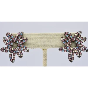Givenchy Vintage Crystal Flower Earrings AB Pink Rhinestone Signed 1990s Bin8 - Picture 1 of 9