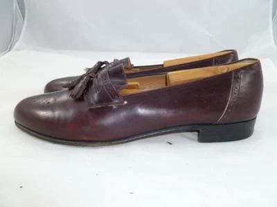 SALVATORE FERRAGAMO USADO 10.5 ESTREITO USADO SAPATOS DE COURO BORGONHA/MOCASSIM BORLA - Imagem 1 de 4