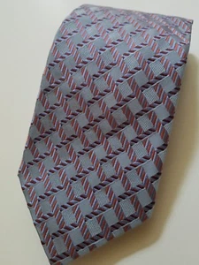 Filo A'Mano Tom James Seidenkrawatte Repp blau rosa Gitterstreifen gewebt Krawatte - Bild 1 von 5