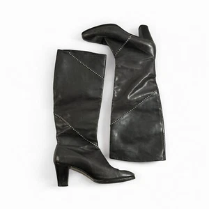 Vintage Salvatore Ferragamo Gray Leather Tall Zip Up Knee High Boots Size 6.5 B - Picture 1 of 6