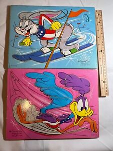 Two Vintage 1971 Looney Tunes 12 pc. Wooden Frame Tray Puzzles by Connor Toy
