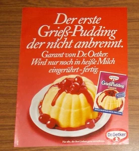 Seltene Werbung DR. OETKER Grieß-Pudding - nur noch in heiße Milch rühren 1984 - Bild 1 von 1