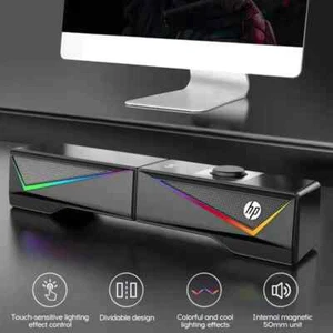 HP DHE-6005 Wired RGB Gaming Surround Soundbar Stereo Speaker - Picture 1 of 4