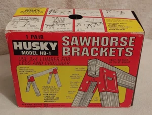 ๐ Husky Sawhorse Brackets HB-1 Vintage New NOS Black Made in USA Metal Steel - Picture 1 of 3