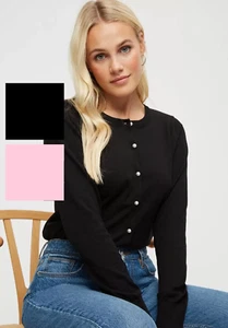 Ladies Dorothy Perkins Pearl Button Long Sleeve Cardigan Jumper Black Pink - Picture 1 of 7