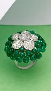 Feine tiefgrüne Smaragd Perlen Kugel, weißer Laborgefertigter Diamant Kuppel ... - Bild 1 von 6