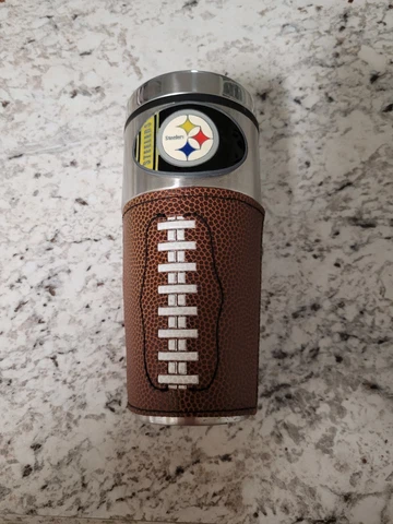 NFL Pittsburgh Steelers Travel Mug Cup with Leather football sleeve Cover