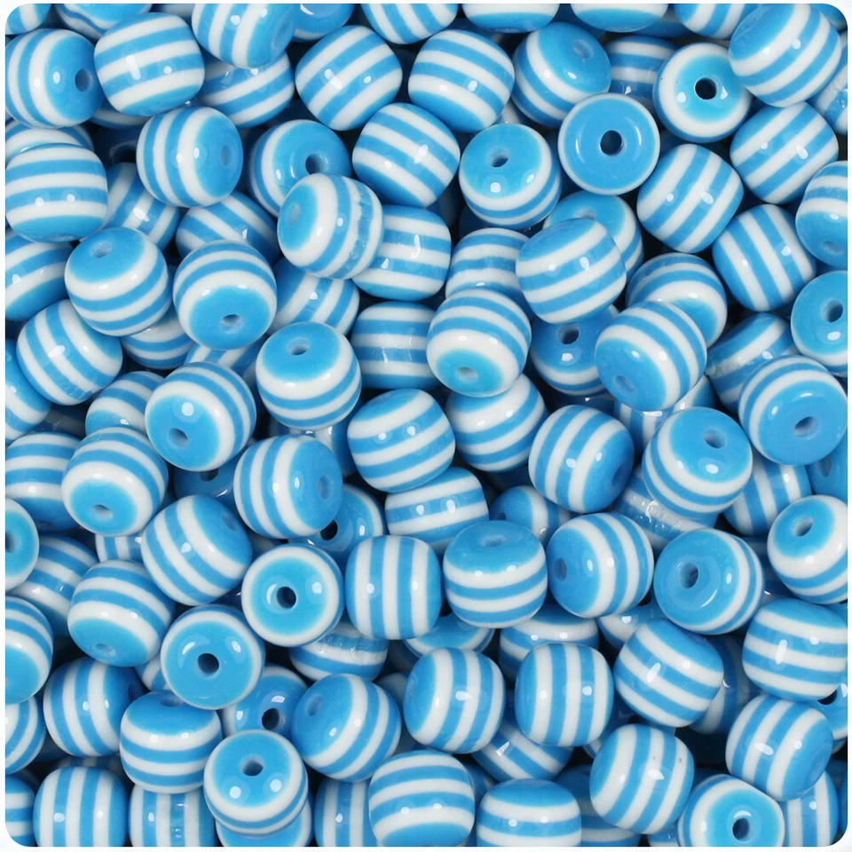 BeadTin White Striped 8mm Round Resin Beads (120pcs) - Color choice - Image 1 of 1