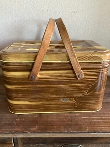 Vintage 1950er Jahre Metall Picknickkorb, Kunstholz Design mit Echtholzgriffen - Bild 1 von 8