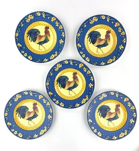Unique Fitz and Floyd Coq Du Village Rooster Portrait Salad Plates Set Of 5 VTG - Picture 1 of 10