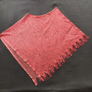 Vintage Coral Pink Lace Fringed Poncho Shawl Scarf Unique - Bild 1 von 5
